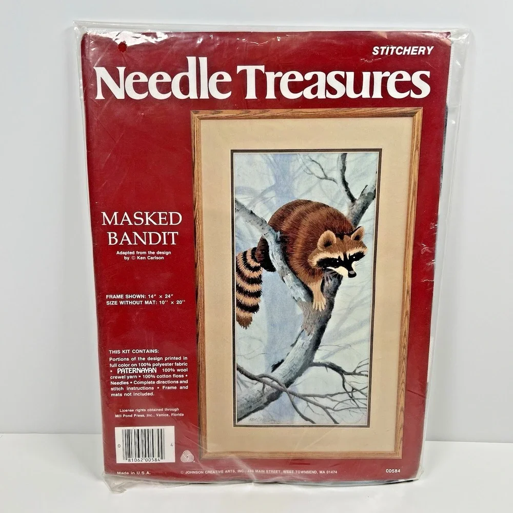 Raccoon Crewel Embroidery Kit Needle Treasures Masked Bandit 10